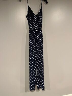 Navy Polka Dot Spaghetti-Strap Jumpsuit